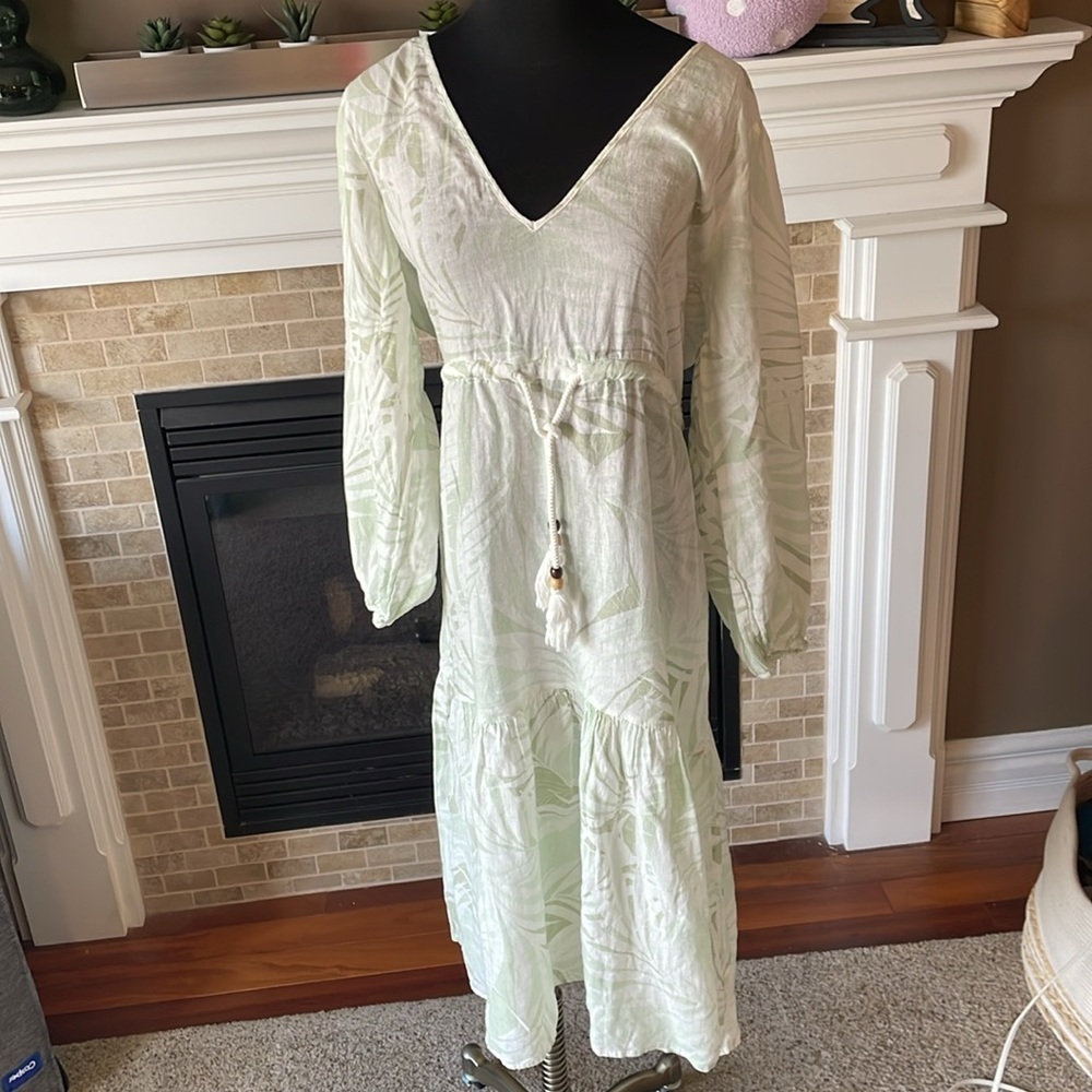 Cynthia Rowley White and Green linen blend Dress size M